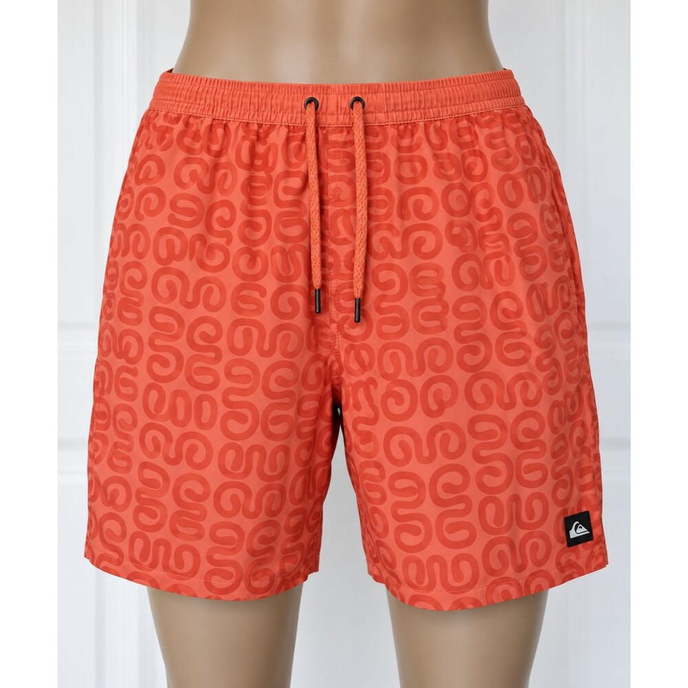 Quiksilver Mens Swim Trunks XL Coral Orange Patterned Board Shorts NWT